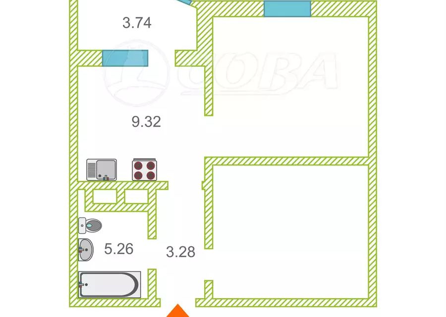 Продаётся 1-комнатная квартира, 40.8 м²