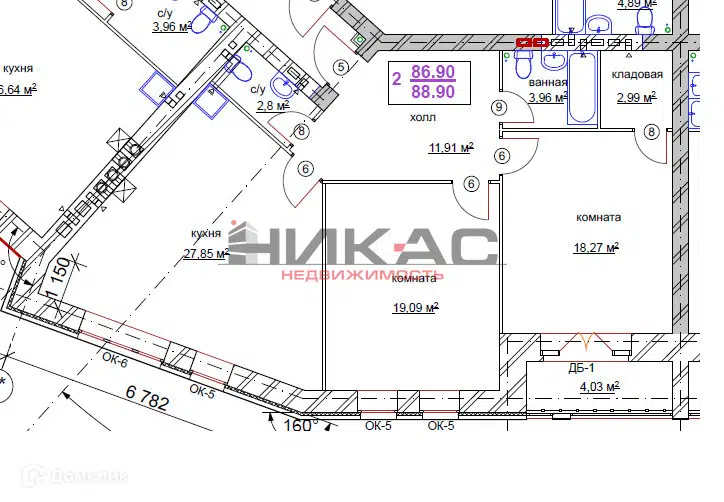 Продаётся 3-комнатная квартира, 88.9 м²