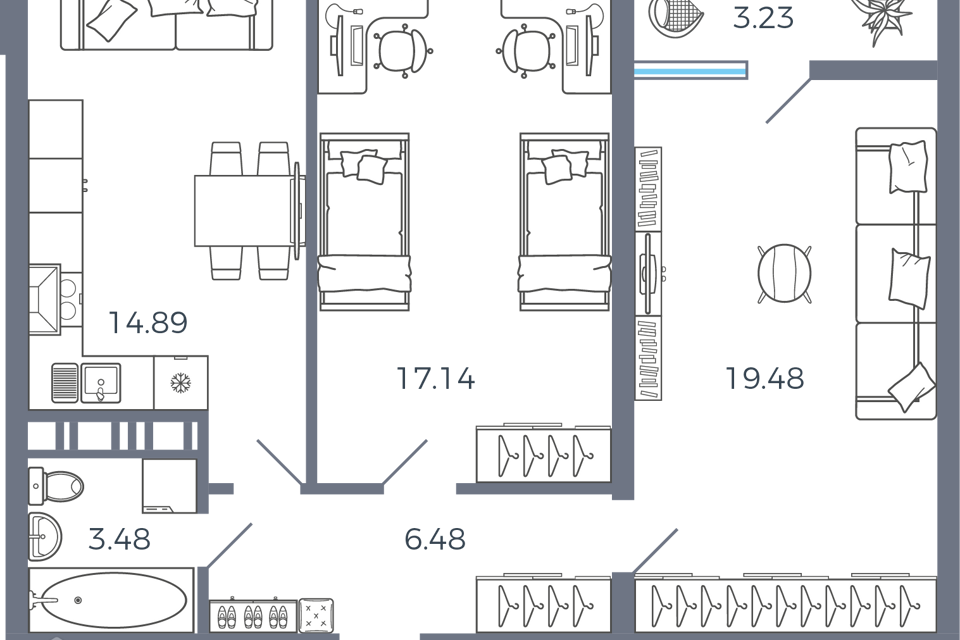Продаётся 2-комнатная квартира, 63 м²