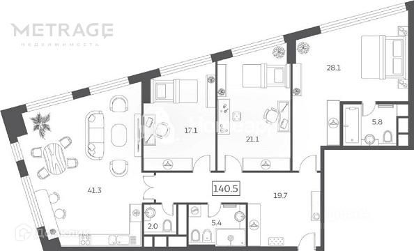 Продаётся 4-комнатная квартира, 140.5 м²