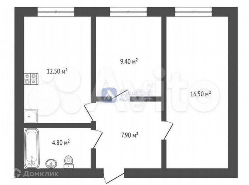 Продаётся 2-комнатная квартира, 51.5 м²