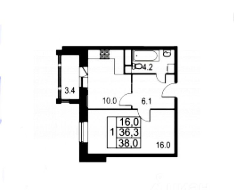 Продаётся 1-комнатная квартира, 38 м²