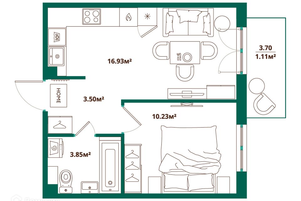 Продаётся 1-комнатная квартира, 35.62 м²