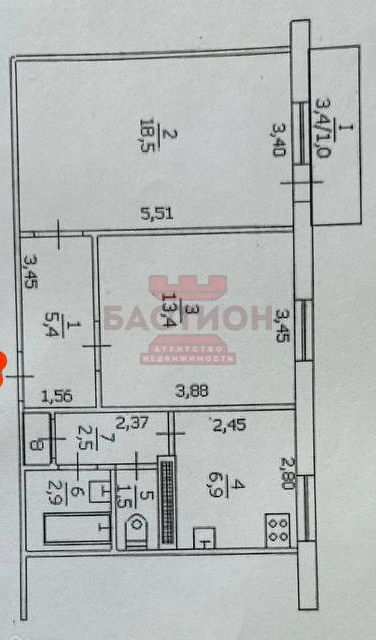 Продаётся 2-комнатная квартира, 53 м²