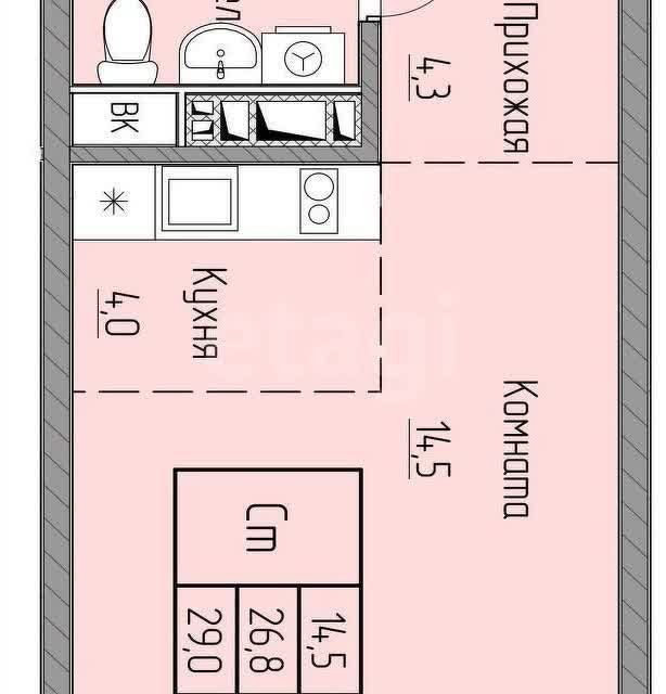 Продаётся студия, 29 м²