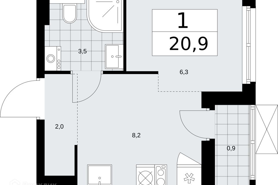 Продаётся студия, 20.9 м²