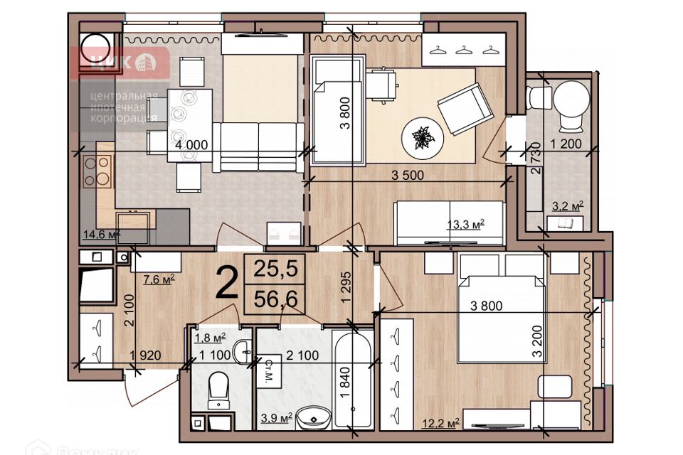 Купить 2-комнатную квартиру, 77.92 м² в ЖК Манхэттен по адресу Рязань, Железнодо