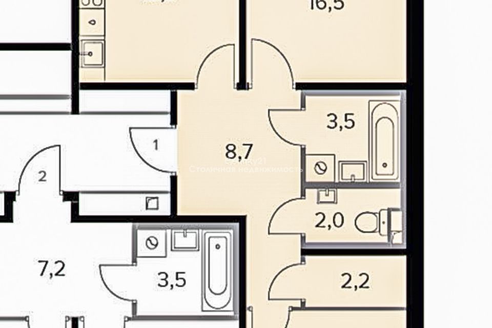 Продаётся 2-комнатная квартира, 59.4 м²