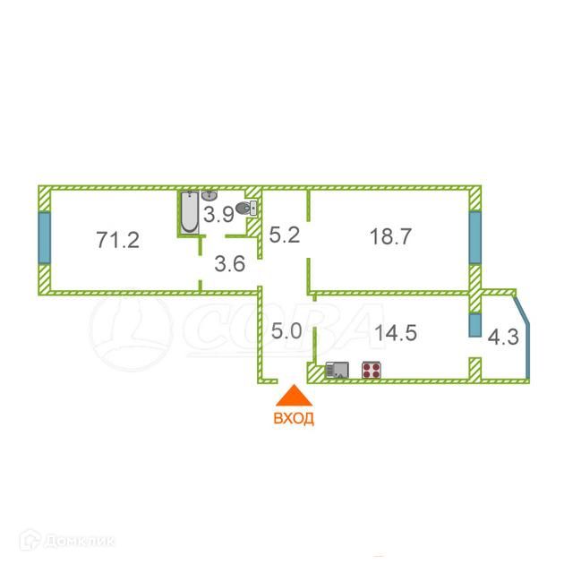 Продаётся 2-комнатная квартира, 66.9 м²