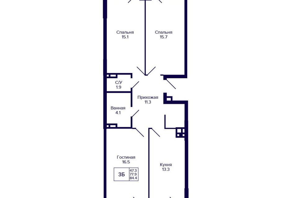 Продаётся 3-комнатная квартира, 77.3 м²