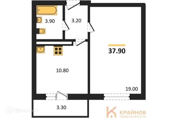 Продаётся 1-комнатная квартира, 37.9 м²