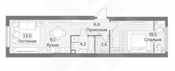 Продаётся 2-комнатная квартира, 55 м²