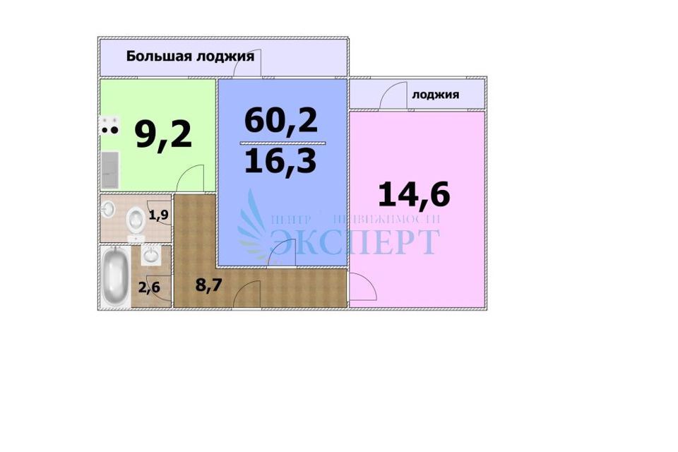 Продаётся 2-комнатная квартира, 60.2 м²