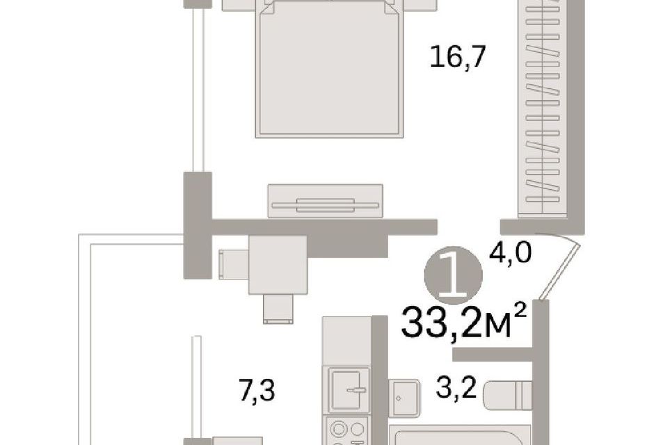 Продаётся 1-комнатная квартира, 33.2 м²