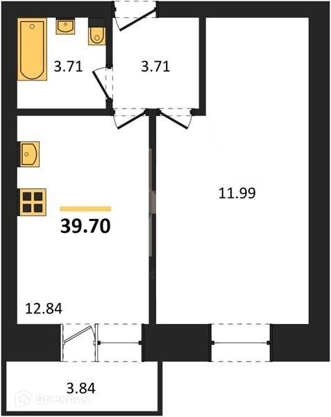 Продаётся 1-комнатная квартира, 39.7 м²