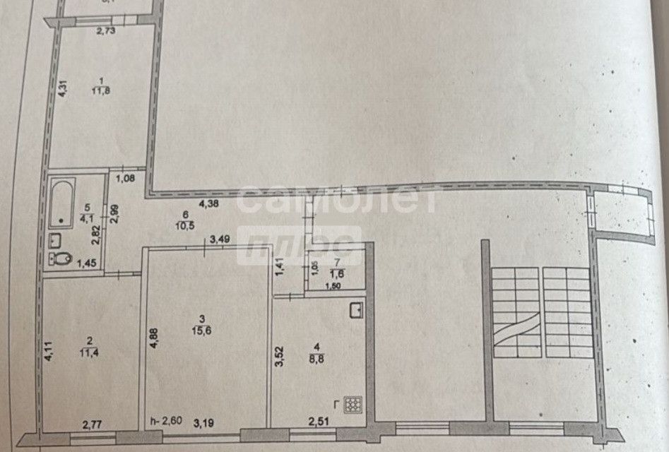 Продаётся 3-комнатная квартира, 63.8 м²