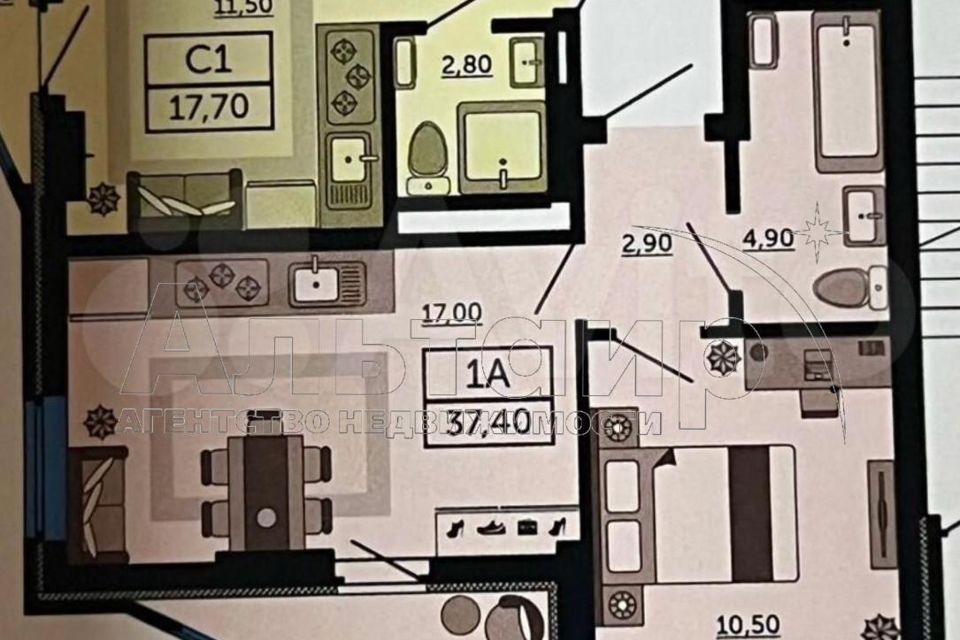 Продаётся 1-комнатная квартира, 37 м²