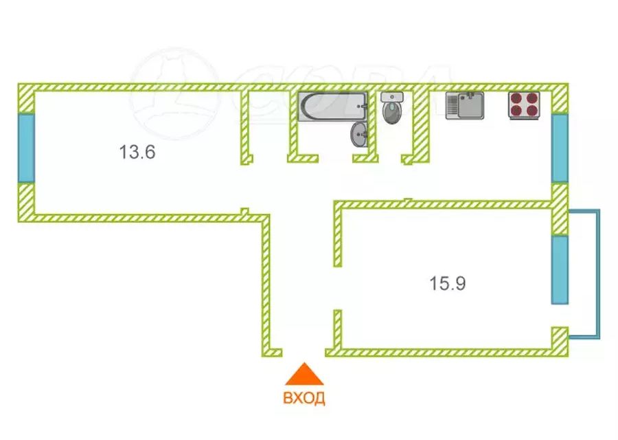 Продаётся 2-комнатная квартира, 50 м²