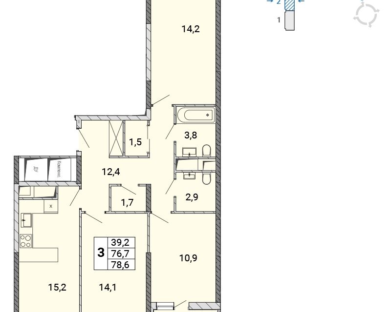 Продаётся 3-комнатная квартира, 78.5 м²