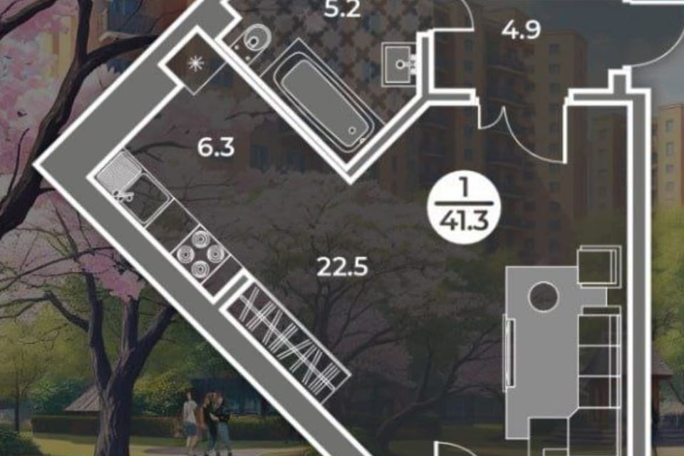 Продаётся 1-комнатная квартира, 41.3 м²