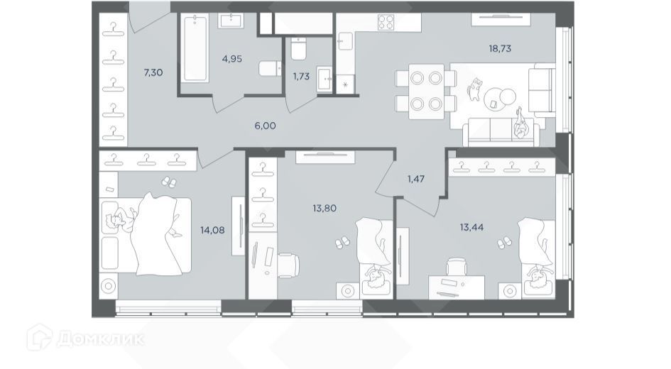 Продаётся 3-комнатная квартира, 80.5 м²