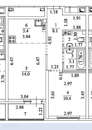 Продаётся 1-комнатная квартира, 43 м²