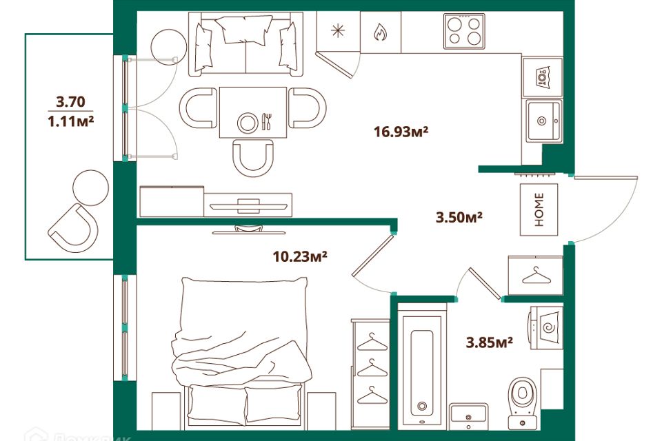Продаётся 1-комнатная квартира, 35.62 м²
