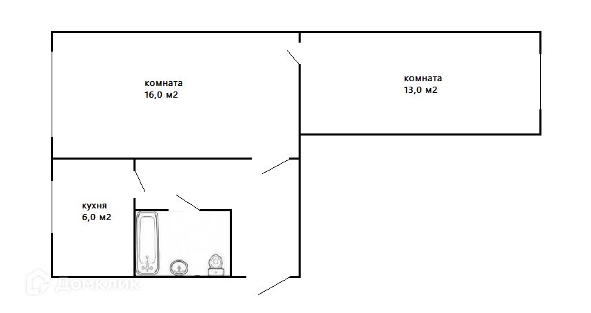 Продаётся 2-комнатная квартира, 43 м²