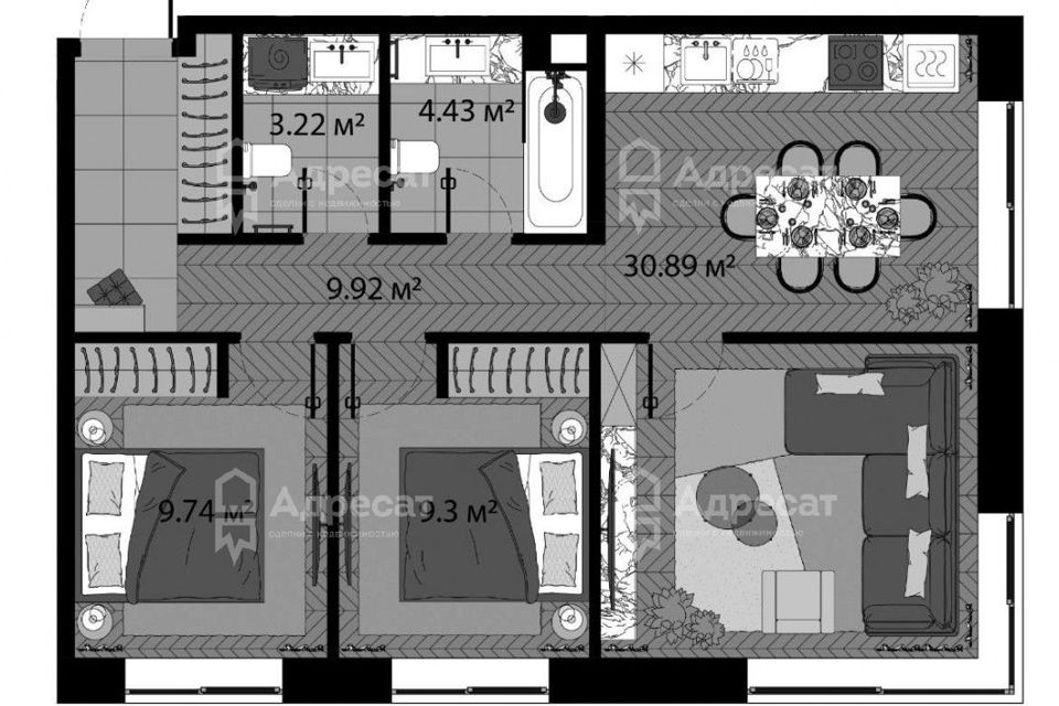 Продаётся 2-комнатная квартира, 67.5 м²
