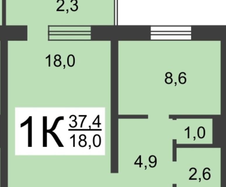 Продаётся 1-комнатная квартира, 37.4 м²