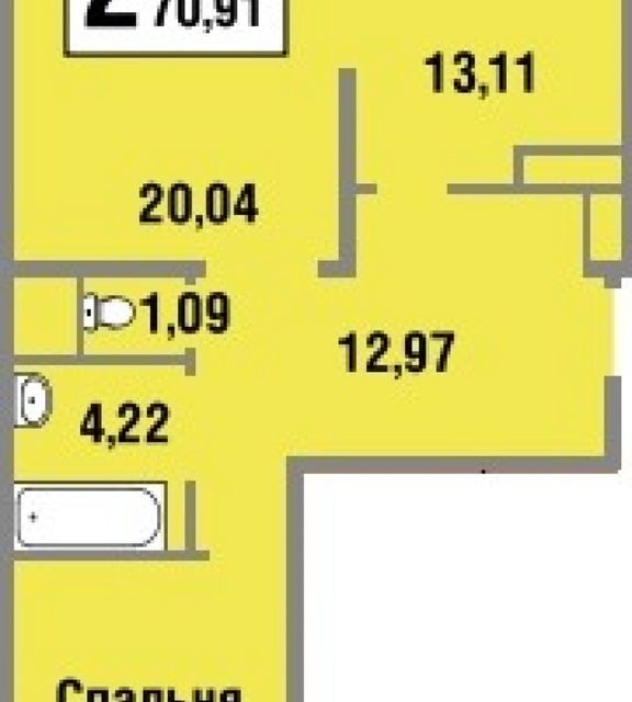 Продаётся 2-комнатная квартира, 70.6 м²