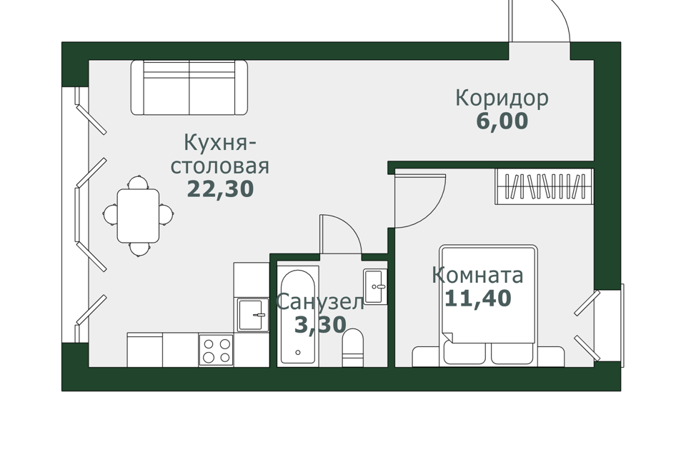 Продаётся 1-комнатная квартира, 44.7 м²