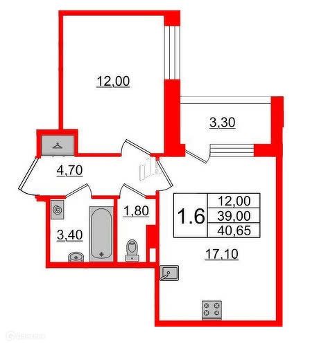 Продаётся 1-комнатная квартира, 40 м²