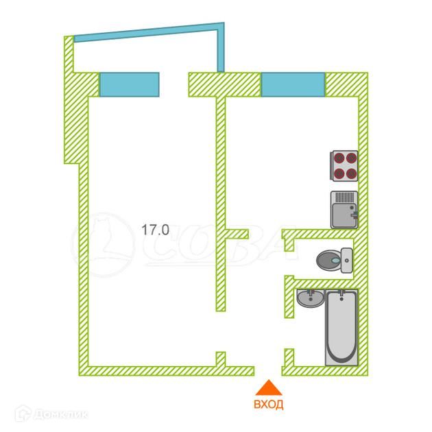 Продаётся 1-комнатная квартира, 33 м²