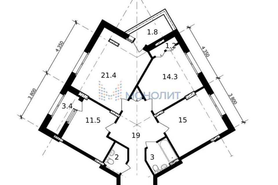 Продаётся 3-комнатная квартира, 95.5 м²
