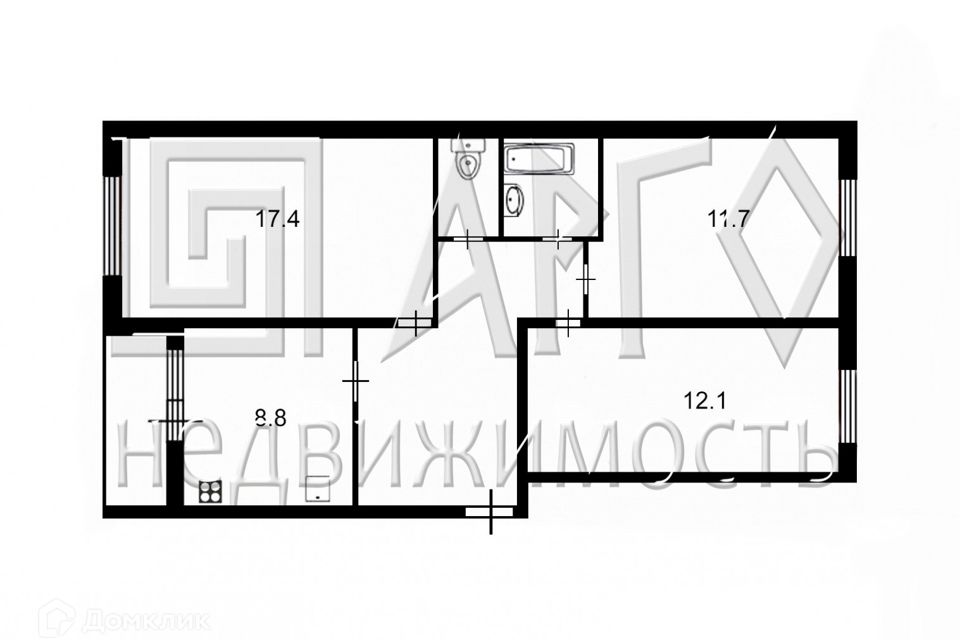 Продаётся 3-комнатная квартира, 67.6 м²