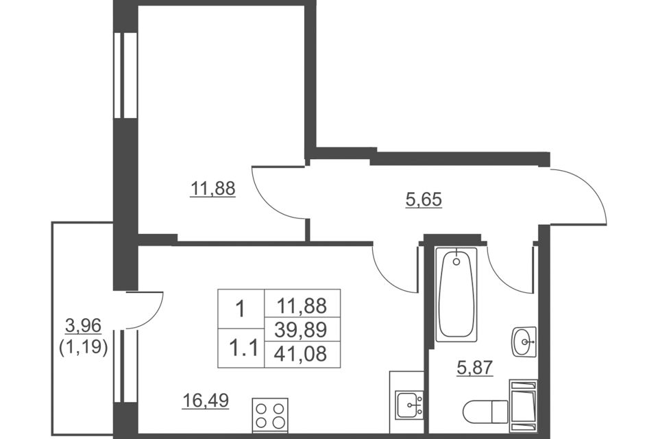 Продаётся 1-комнатная квартира, 39.3 м²