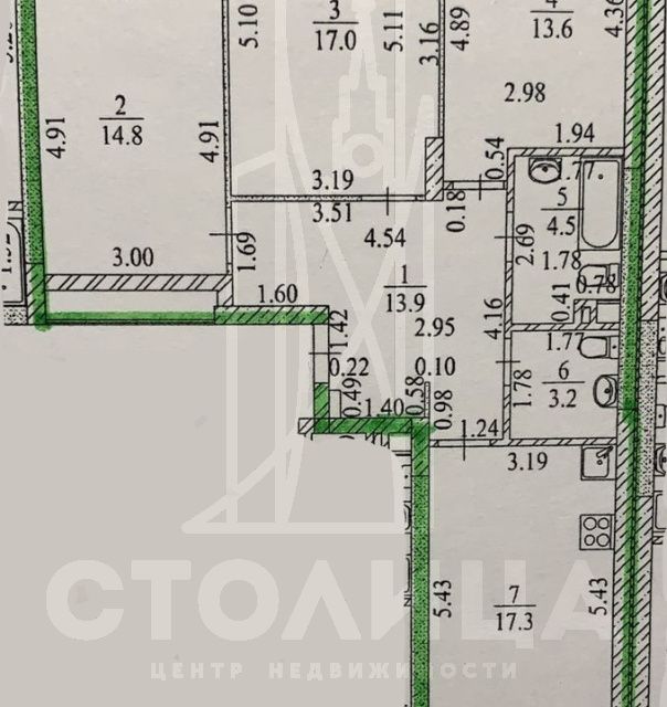 Продаётся 3-комнатная квартира, 84.3 м²