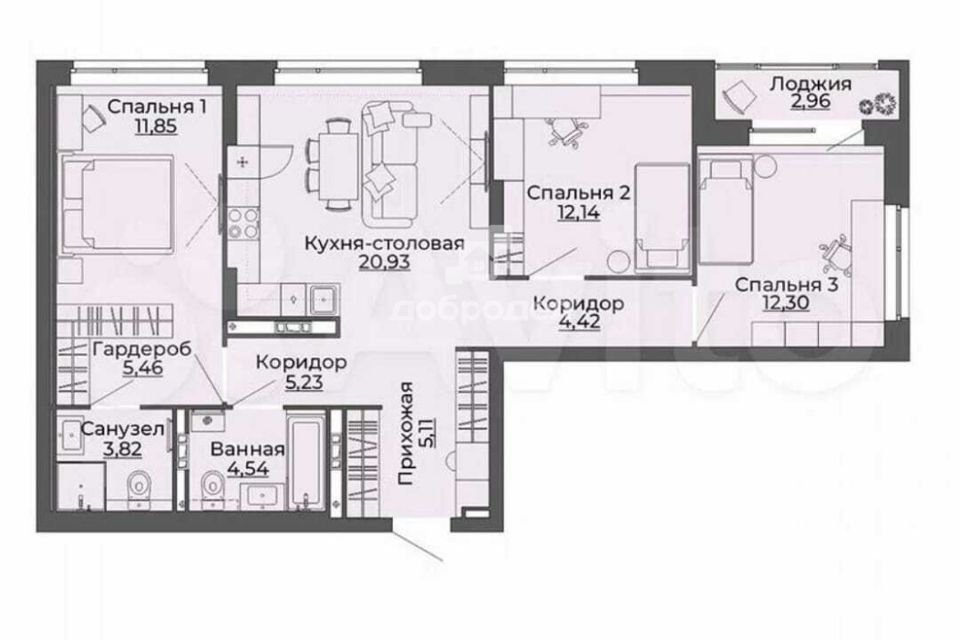 Продаётся 3-комнатная квартира, 89 м²
