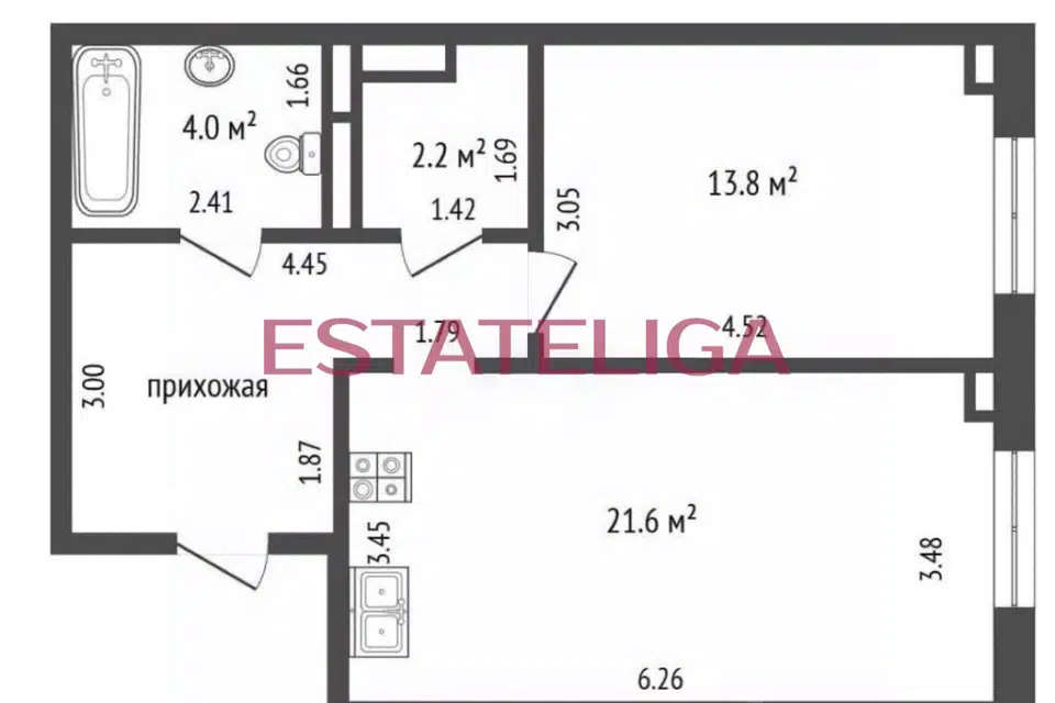Продаётся 2-комнатная квартира, 52 м²