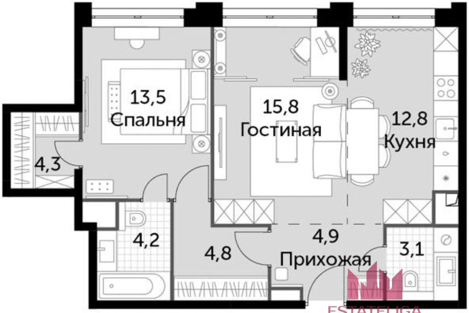 Продаётся 3-комнатная квартира, 63.4 м²