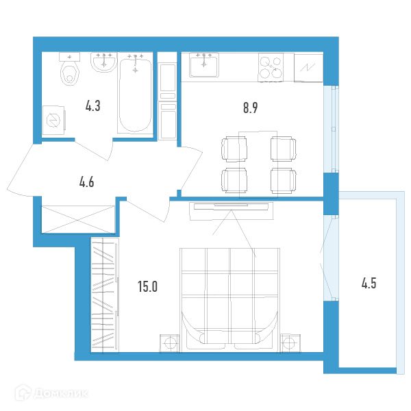 Продаётся 1-комнатная квартира, 34.2 м²