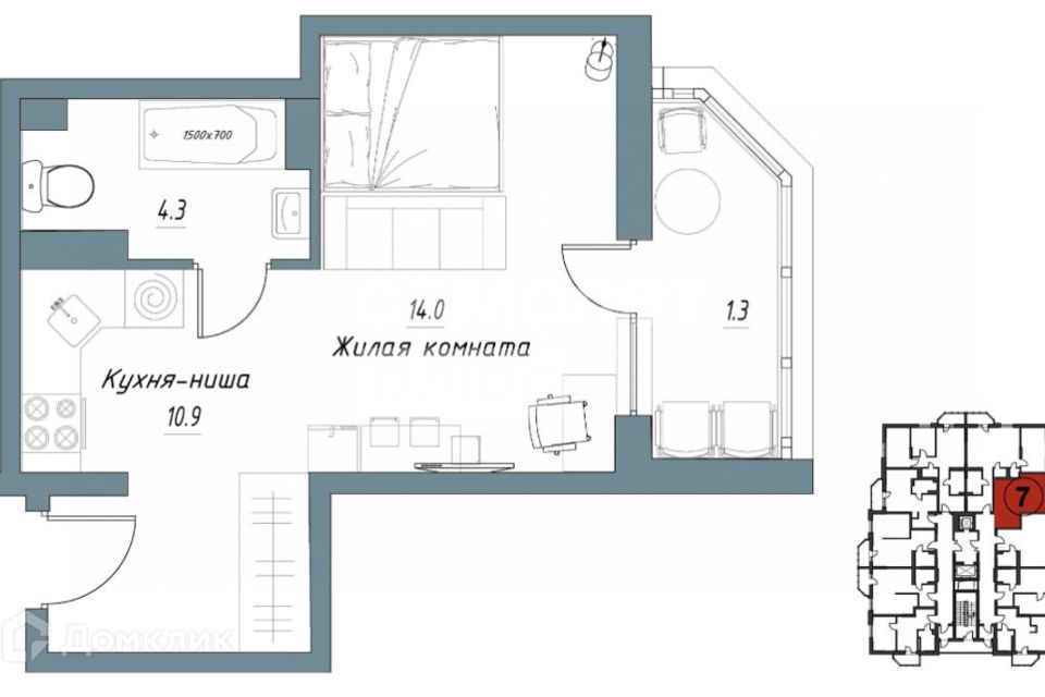 Продаётся 1-комнатная квартира, 30.5 м²