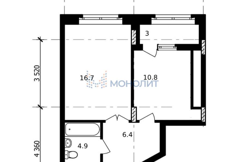 Продаётся 1-комнатная квартира, 41.8 м²