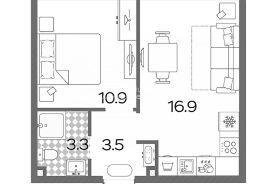 Продаётся 1-комнатная квартира, 34.6 м²