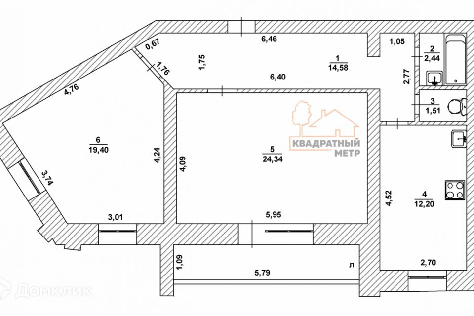 Продаётся 2-комнатная квартира, 74.5 м²