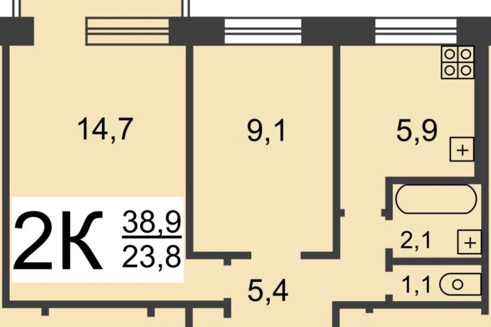 Продаётся 2-комнатная квартира, 38.7 м²