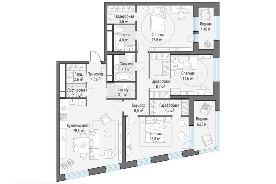 Продаётся 3-комнатная квартира, 122.6 м²