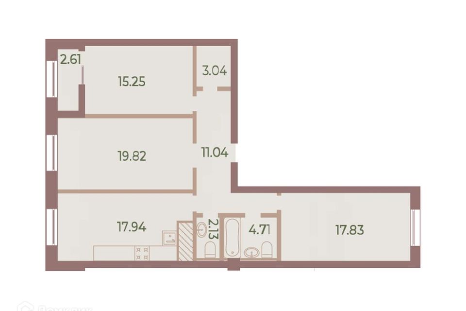 Продаётся 3-комнатная квартира, 92.8 м²