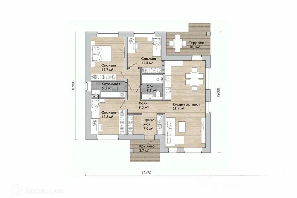 Продаётся 1-этажный дом, 120.5 м²